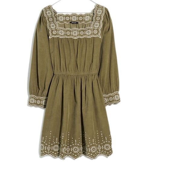 MADEWELL Embroidered Square Neck Corduroy Minidress, Small (2/4), Tan, NWT‎ - Picture 12 of 17